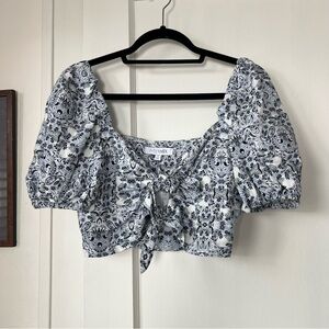 INTERMIX Janella Two-Tie Linen-Blend Crop Top